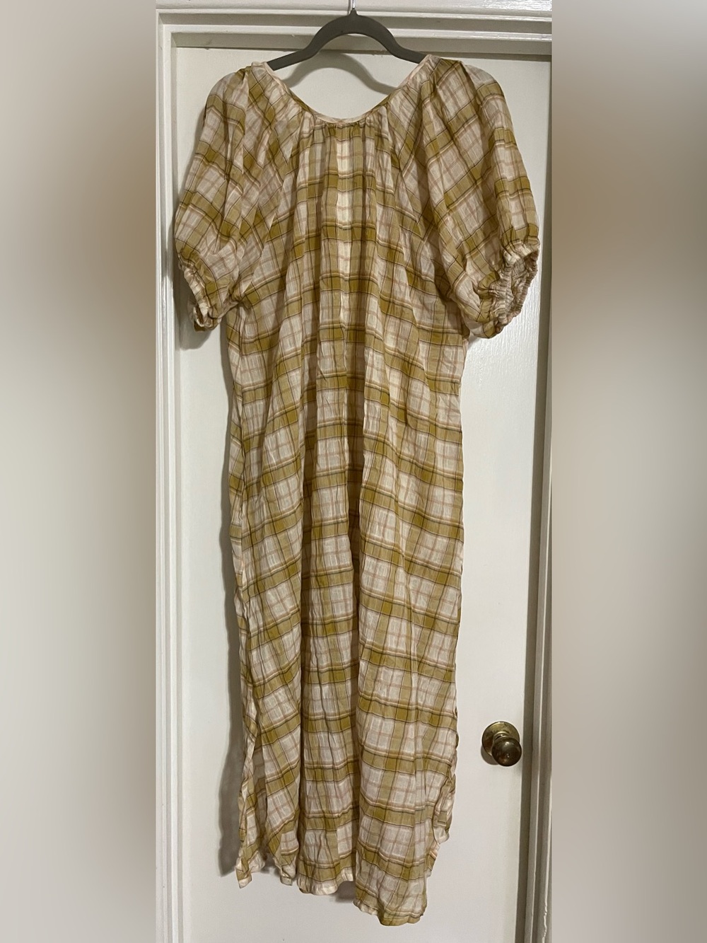 Opia Clothing Dory Midi Smock Dress Size M/L in Mustard Plaid - Picture 7 of 12